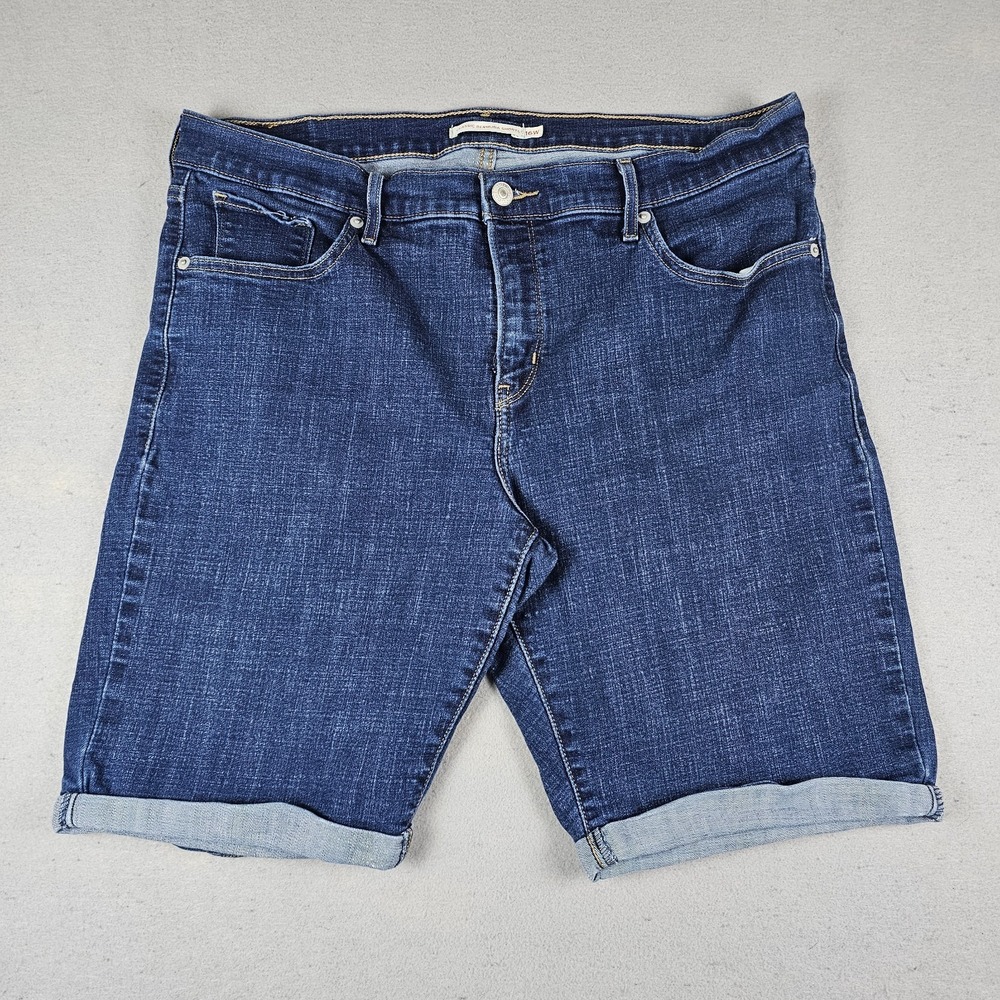 Levis Classic Bermuda Shorts Women 16W Blue Denim Dark Wash Rolled Hem 9.5"
